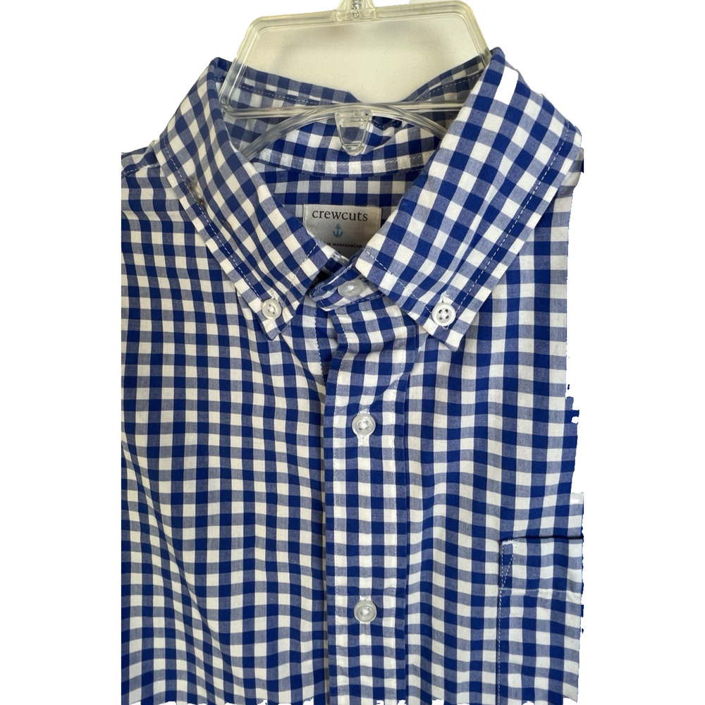 Crewcuts Button Down Blue Check Shirt Boys 14 Re-Imagined Cotton Preppy School